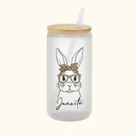 Verre Dépoli Personnalisé avec Nom Motif Lapin à Lunettes Cadeau Anniversaire Pâques pour Amis Famille