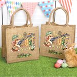 Personalized The Hunt Is On Jute Tote Bag with Camouflage Bunny Pattern and Name Easter Gift for Kid