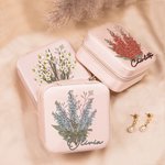 Boîte à Bijoux en Cuir PU Personnalisée avec Nom et Fleur de Naissance Accessoire de Voyage Cadeau Anniversaire pour Femme Amie Demoiselle d'Honneur