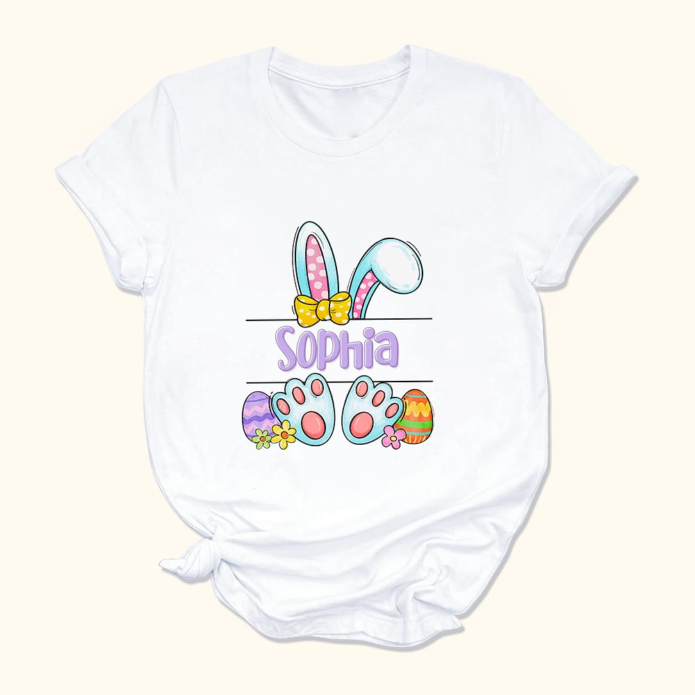 T-shirt Enfant avec Oeuf Coloré Onesie pour Bébé en Coton Personnalisé avec Nom et Lapin Cadeau de Pâques pour Bébé Enfant