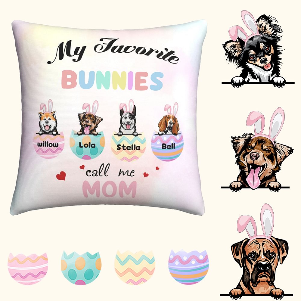 Housse d'Oreiller Personnalisé avec Nom et Motif de Chien Décoration à l'Intérieur Cadeau de Pâques pour Famille