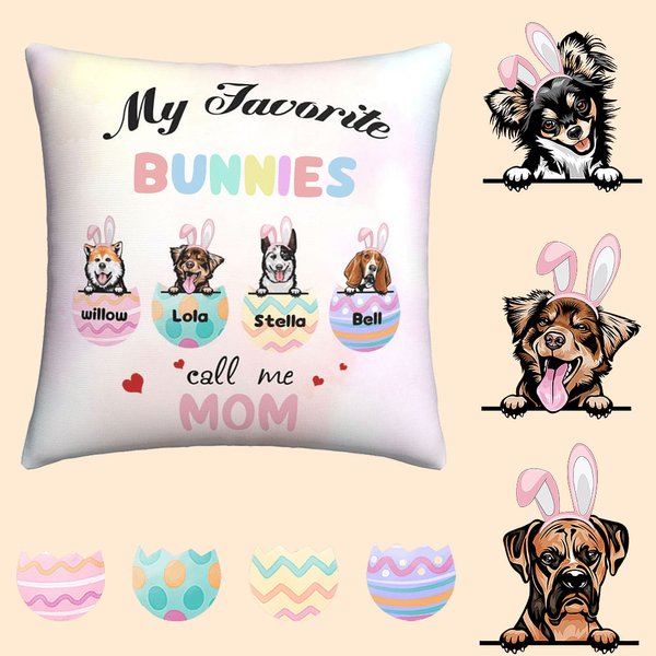 Gepersonaliseerd My Favorite Bunnies Lounge Kussenovertrek met Avatar van het Huisdier en Paaseieren Vakantie Home Decoratie Paasgeschenk voor Hondenl