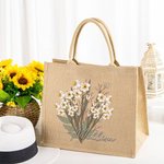 Personalized Birth Flower Bouquet Jute Tote Bag with Name Reusable Beach Travel Accessory Bridal Party Birthday Gift for Women Girls