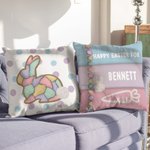 Cojín de Pascua personalizado con conejito en forma de cruz y nombre Decoración suave para el hogar Regalo de Pascua para niños y familia