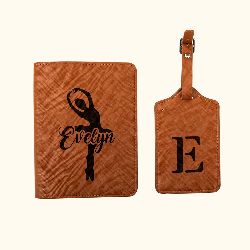 Set d'étiquettes de bagage personnalisé en cuir PU avec silhouette de ballerine de danse Cadeau d'anniversaire pour elle