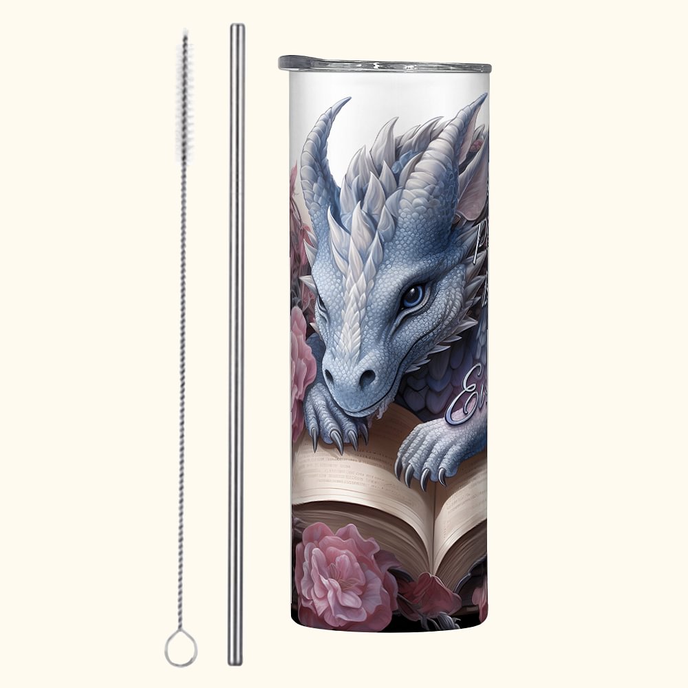 Libro floreale personalizzato Dragon 20 oz Skinny Tumbler con cannuccia e spazzola per la pulizia Tazza da caffè portatile Regalo di compleanno per i