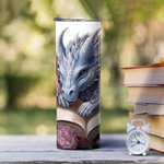 Livre floral personnalisé Dragon 20oz Skinny Tumbler avec paille et brosse de nettoyage Tasse à café portable Cadeau d'anniversaire pour les lecteurs 