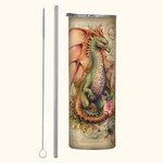 Livre Dragon Personnalisé 20oz Skinny Tumbler avec Couvercle Paille Brosse de Nettoyage Nom Tasse à Café Cadeau d'Anniversaire pour Lecteur Dragon Lov