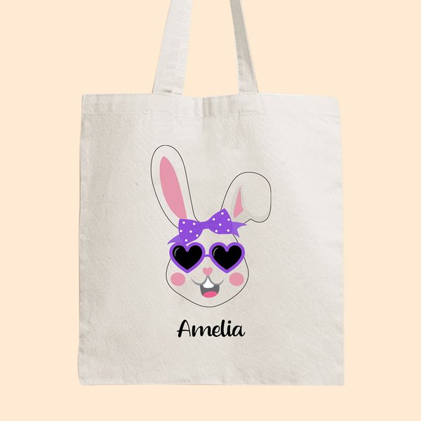 Personalizado lindo conejo bolsa de lona con nombre de colores cumpleaños de Pascua de regalo para el niño