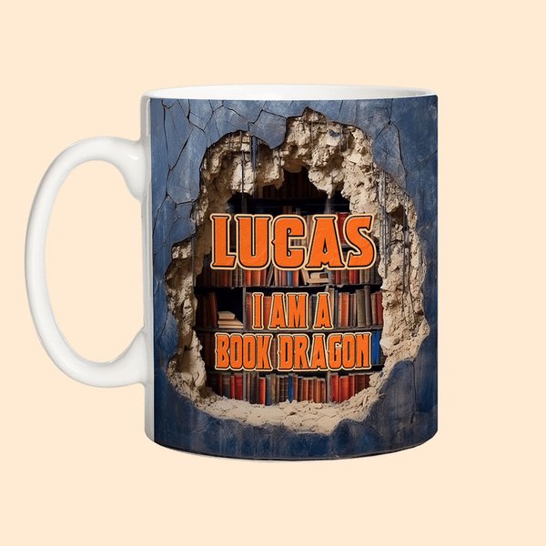 Personalizada 3D Libro Dragón Taza de Cerámica con Nombre 11oz/15oz Taza de Café Regalo de Cumpleaños para Lectores Amantes del Dragón