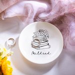 Personalizada Floral Libro Anillo de Cerámica Joyería Plato Día de San Valentín Cumpleaños Regalo para Ella Amante de los Libros