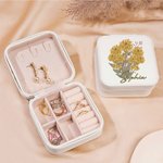 Boîte à Bijoux en Cuir PU Personnalisée avec Nom et Fleur de Naissance Accessoire de Voyage Cadeau Anniversaire pour Femme Amie Demoiselle d'Honneur