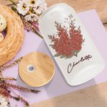 Bouteille Personnalisée avec Bouquet de Fleurs de Naissance Verre avec Couvercle en Bambou et Paille Cadeau Anniversaire Fête pour Femme