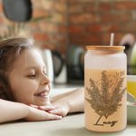 Bouteille Personnalisée avec Bouquet de Fleurs de Naissance Verre avec Couvercle en Bambou et Paille Cadeau Anniversaire Fête pour Femme