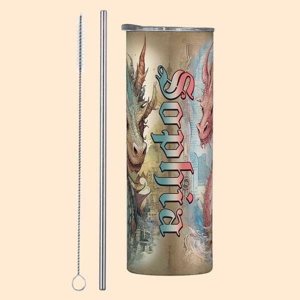 Tasse à café de voyage isotherme avec paille et brosse de nettoyage Cadeau pour les amateurs de livres et de dragons