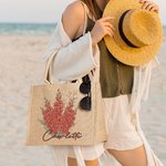 Personalized Birth Flower Bouquet Jute Tote Bag with Name Reusable Beach Travel Accessory Bridal Party Birthday Gift for Women Girls