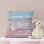 Cojín de Pascua personalizado con conejito en forma de cruz y nombre Decoración suave para el hogar Regalo de Pascua para niños y familia