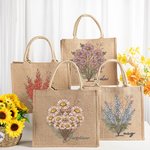 Personalized Birth Flower Bouquet Jute Tote Bag with Name Reusable Beach Travel Accessory Bridal Party Birthday Gift for Women Girls