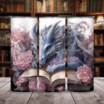 Livre floral personnalisé Dragon 20oz Skinny Tumbler avec paille et brosse de nettoyage Tasse à café portable Cadeau d'anniversaire pour les lecteurs 