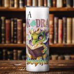Personalised I Am Book Dragon 20oz Skinny Tumbler with Straw and Cleaning Brush Cartoon Coffee Cup Birthday Gift for Readers Dragon Lovers