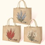 Personalized Birth Flower Bouquet Jute Tote Bag with Name Reusable Beach Travel Accessory Bridal Party Birthday Gift for Women Girls
