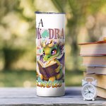 Personalised I Am Book Dragon 20oz Skinny Tumbler with Straw and Cleaning Brush Cartoon Coffee Cup Birthday Gift for Readers Dragon Lovers