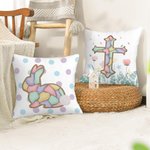 Cojín de Pascua personalizado con conejito en forma de cruz y nombre Decoración suave para el hogar Regalo de Pascua para niños y familia
