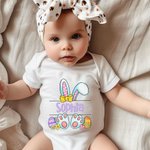 Personalized Easter Eggs Bunny Cotton Kid T-shirt Baby Onesie with Name Colourful Easter Baby Shower Gift for Baby Children