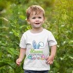 Personalized Easter Eggs Bunny Cotton Kid T-shirt Baby Onesie with Name Colourful Easter Baby Shower Gift for Baby Children