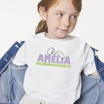 Personalized Adorable Bunny Ears White Cotton Kid T-Shirt with Name Easter Birthday Gift for Children