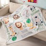 Personalized Cute Animals Design Soft Fleece Blanket with Name Birthday Gift for Kids