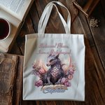 Personalised Floral Book Dragon Canvas Tote Bag with Name Birthday Gift for Readers Dragon Lovers