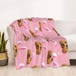 Personalized Bunny Ears Pet Photo Soft Fleece Blanket with Paw Print and Easter Eggs Multi-color Home Decor Birthday Easter Gift for Pet Lover Owner