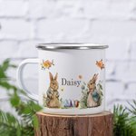 Tasse Émaillée 350 ml Personnalisée avec Nom Style Lapins Cadeau de Pâques pour Enfant