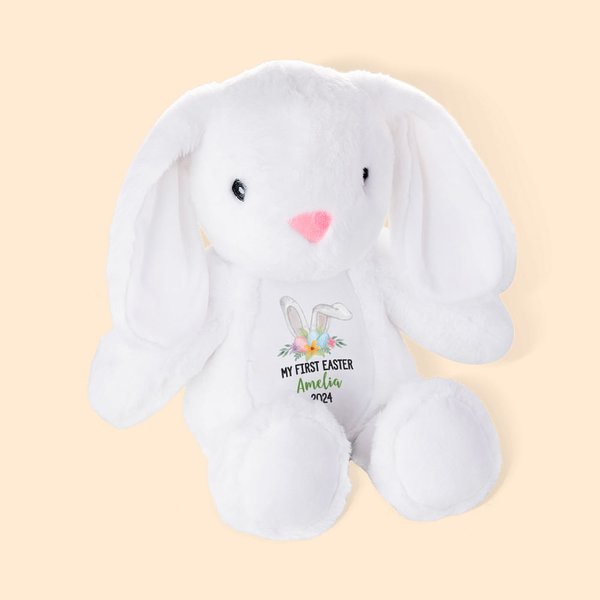 Lait en peluche personnalisé Mon premier lapin de Pâques avec nom et année Cadeau de Pâques pour enfant