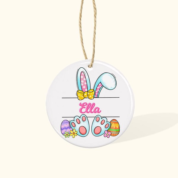 Personalisierte niedliche Hasenohren Keramik Ornament Osterkorb Tag mit Namen Geschenk für Kinder