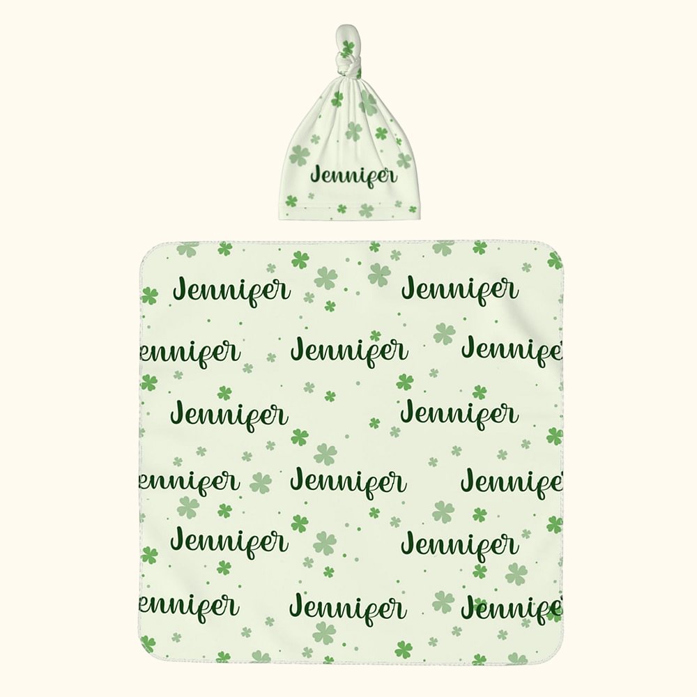 Couverture de naissance personnalisée avec nom Trèfle à quatre feuilles Cadeau de douche pour bébé à l'occasion de la Saint-Patrick