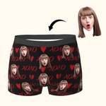 Calzoncillos personalizados XOXO Hearts con foto de cara Ropa interior masculina cómoda Divertido regalo de cumpleaños de San Valentín para él