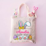 Huevo de Pascua Orejas de Conejito Personalizado Bolsa de Lona con Nombre Regalo de Pascua para Niña
