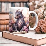 Personalised Floral Book Dragon Ceramic Mug with Name Coffee Cup Birthday Gift for Readers Dragon Lovers