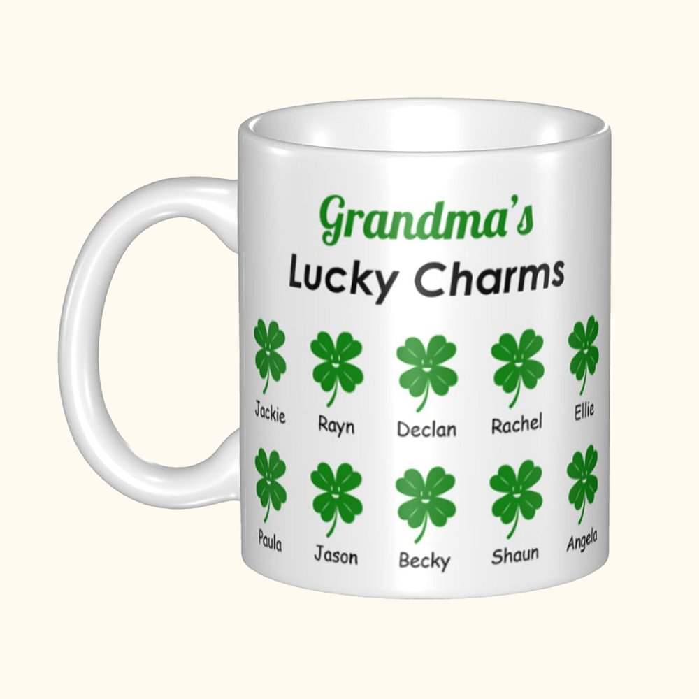 Tasse en céramique personnalisée Four Leaf Clover 11oz/15oz Coffee Cup with Names St. Patrick's Day Mother's Day Gift for Mom Grandma