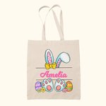 Huevo de Pascua Orejas de Conejito Personalizado Bolsa de Lona con Nombre Regalo de Pascua para Niña
