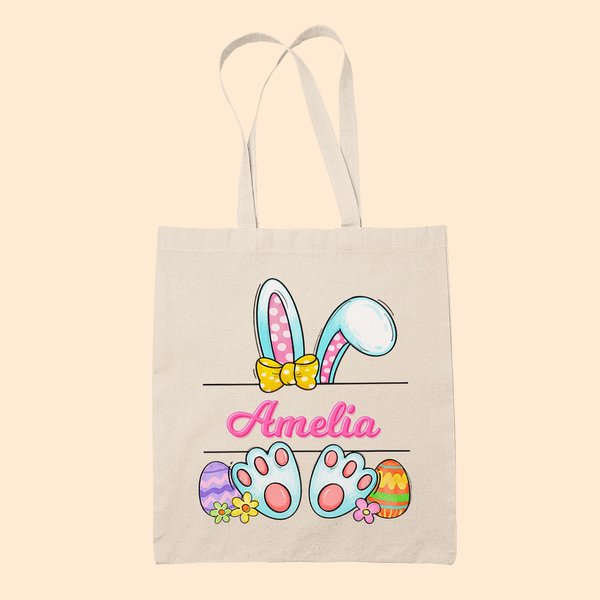 Huevo de Pascua Orejas de Conejito Personalizado Bolsa de Lona con Nombre Regalo de Pascua para Niña