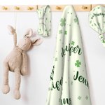 Personalized Four Leaf Clover Lucky Baby Swaddle Blanket Set with Name St. Patrick's Day Baby Shower Gift for Baby