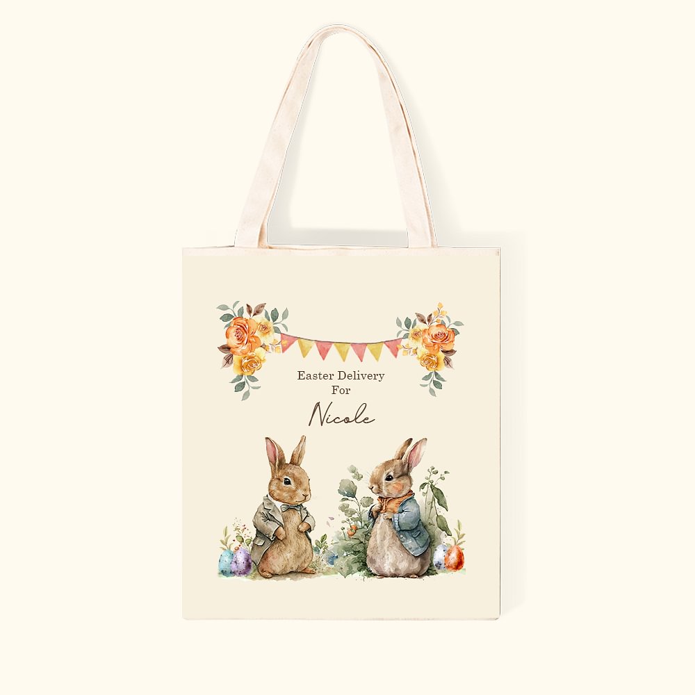 Sac en toile personnalisé Lapin Jardin Livraison de Pâques avec Nom Cadeau de Pâques pour Elle