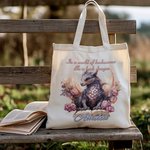 Personalised Floral Book Dragon Canvas Tote Bag with Name Birthday Gift for Readers Dragon Lovers