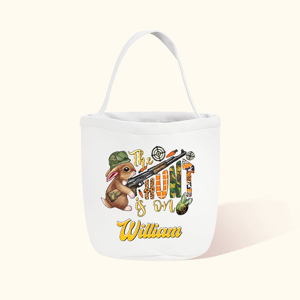 Sac en Toile Personnalisé avec Nom Thème Chasseur aux Oeufs de Pâques Cadeau pour Enfant Famille