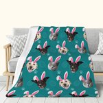 Personalized Bunny Ears Pet Photo Soft Fleece Blanket with Paw Print and Easter Eggs Multi-color Home Decor Birthday Easter Gift for Pet Lover Owner