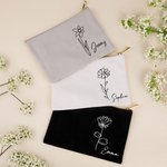 Personalizada Acuarela Línea Dibujo Nacimiento Flor Algodón Lino Cosmética Bolsa con Nombre Cumpleaños Boda Regalo para Mujeres