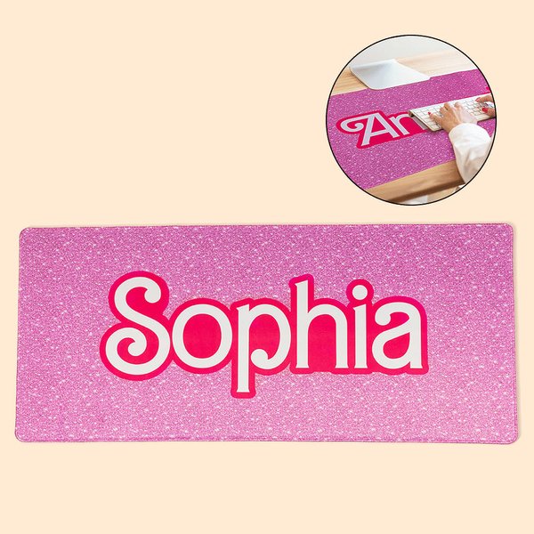 Personalized Non-slip Pink and White Style Desk Mat Mousepad with Name Office Accessory Gift for Her